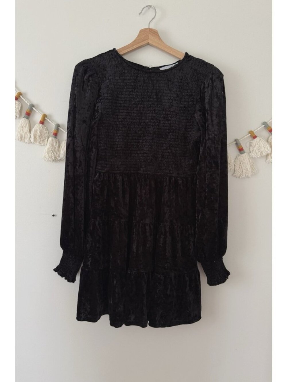 Baltic Born Tina Crushed Velvet Smocked Long Sleeve Mini Dress Formal Wedding L